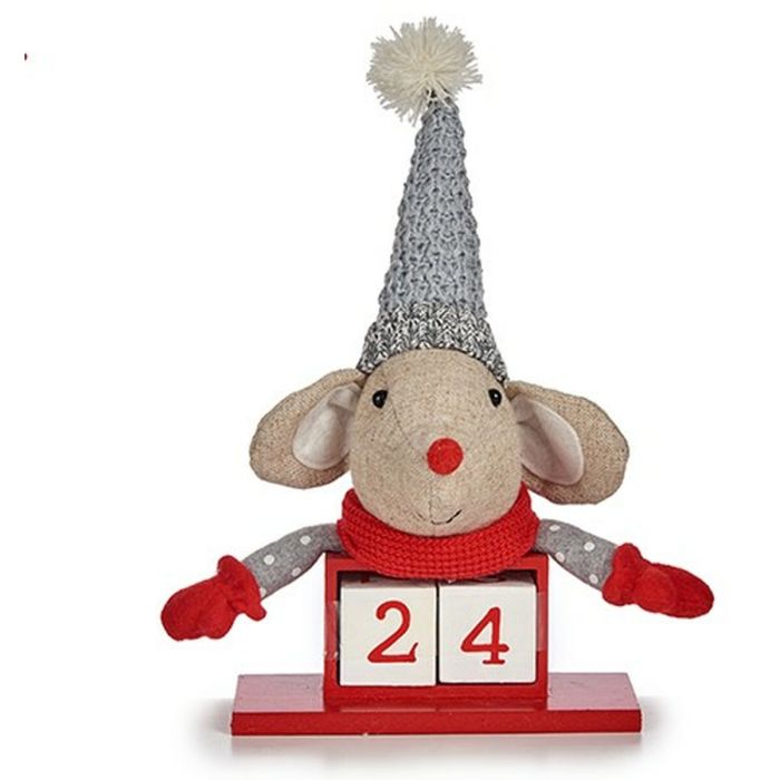 Figura Decorativa Ratón Calendario Rojo Gris Madera 20 x 11 x 20 cm (8 Unidades) 1