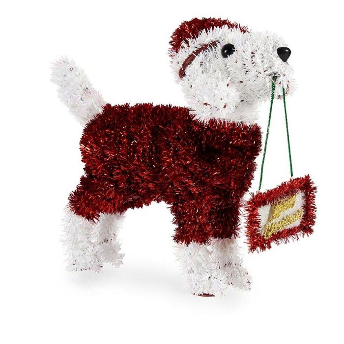 Figura Decorativa Perro Espumillón Blanco Rojo Polipropileno PET 9 x 23 x 29,5 cm (12 Unidades) 1