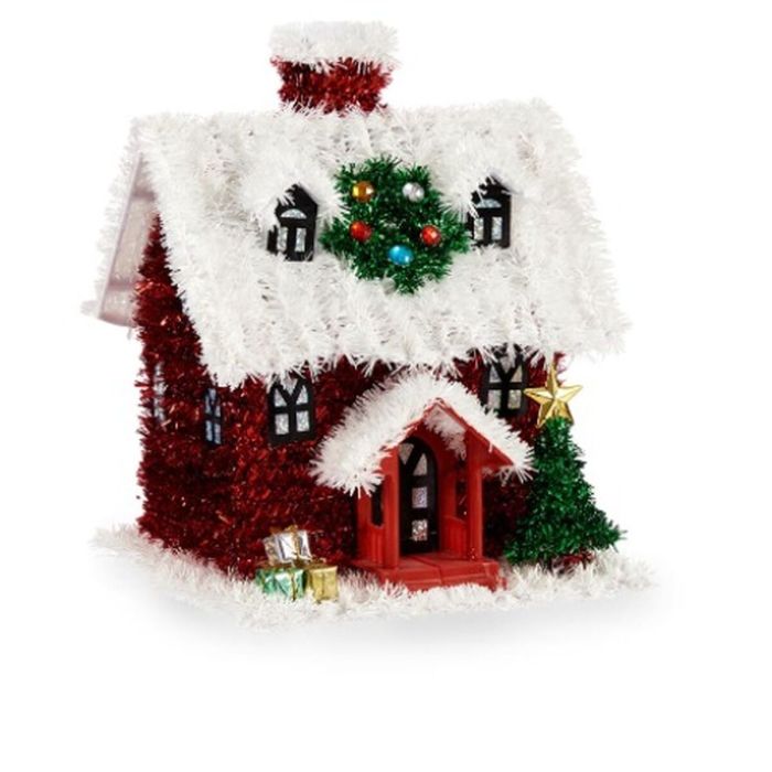 Figura Decorativa Casa Espumillón Blanco Rojo Polipropileno PET 19 x 24,5 x 19 cm (12 Unidades) 1