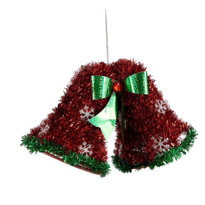 Adorno Navideño Colgante Campanas Espumillón Rojo Verde 21 x 14 x 10 cm (12 Unidades) 1