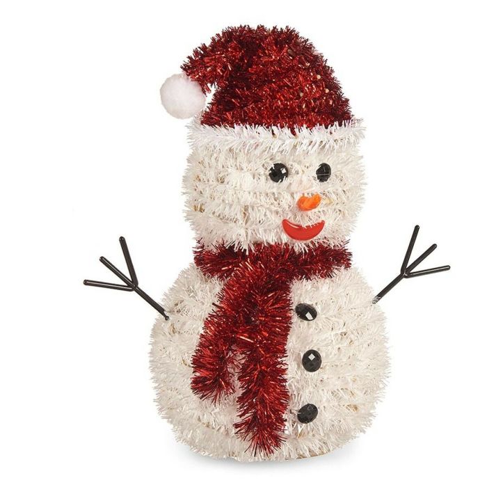 Figura Decorativa Muñeco de Nieve Espumillón Blanco Rojo Polipropileno PET 24 x 26 x 14 cm (9 Unidades) 1