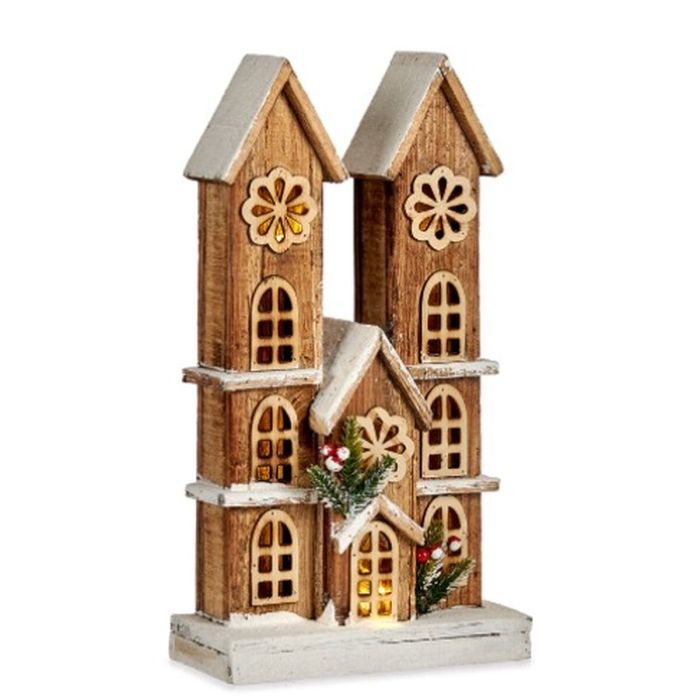 Figura Decorativa Luz Casa Blanco Marrón Madera 25 x 46 x 9 cm (6 Unidades) 1