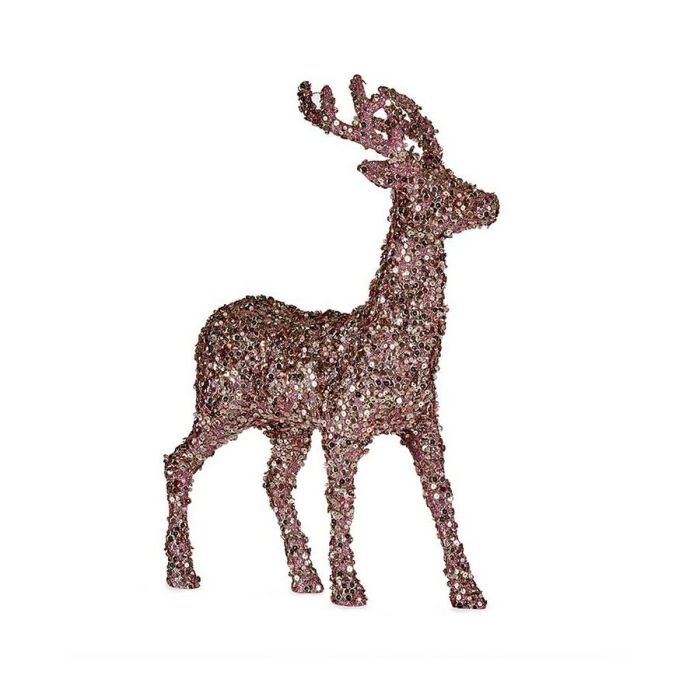 Figura Decorativa Reno de Navidad Purpurina Rosa Dorado Plástico 15 x 45 x 30 cm (8 Unidades) 1