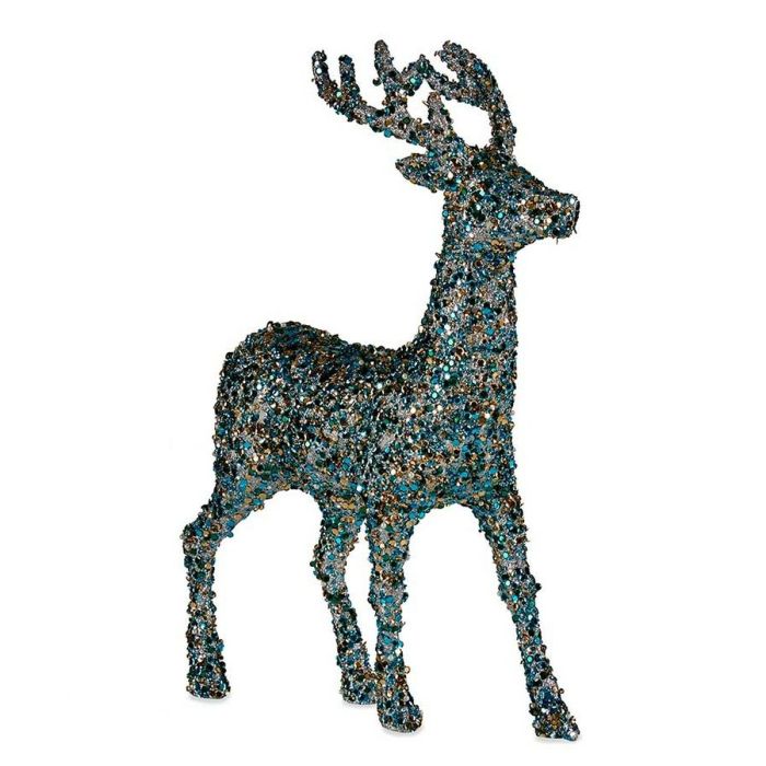 Figura Decorativa Reno de Navidad Purpurina Azul Dorado Plástico 15 x 45 x 30 cm (8 Unidades) 1