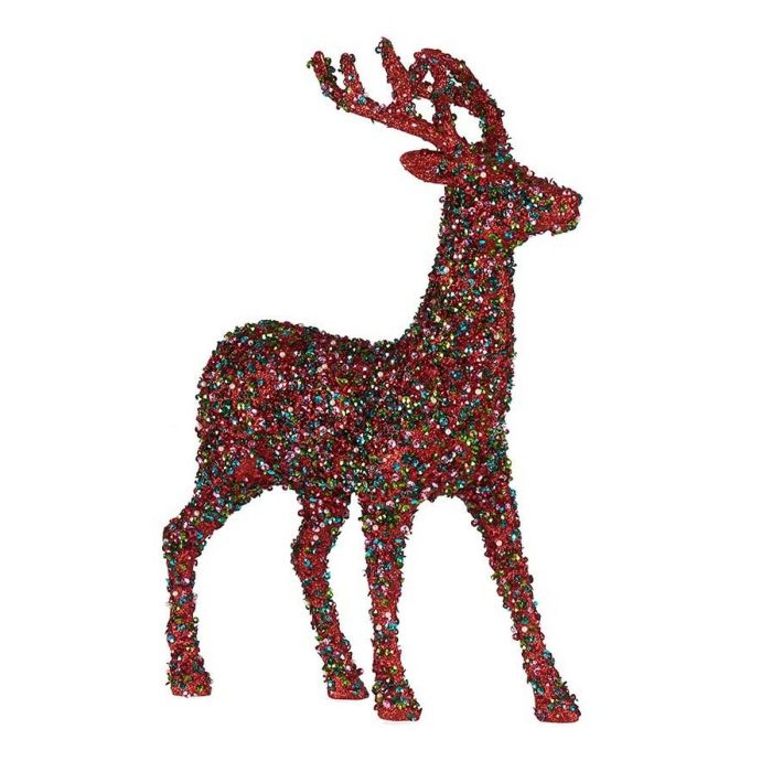 Figura Decorativa Reno de Navidad Purpurina Multicolor Plástico 15 x 45 x 30 cm (8 Unidades) 1