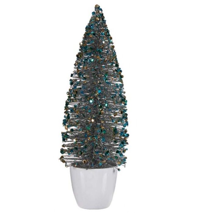 Figura Decorativa Árbol de Navidad Azul Dorado Plástico 10 x 33 x 10 cm (6 Unidades) 1