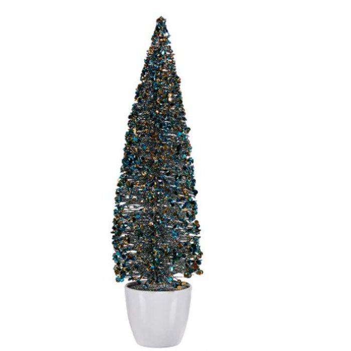 Figura Decorativa Árbol de Navidad Azul Dorado Plástico 10 x 38 x 10 cm (6 Unidades) 1