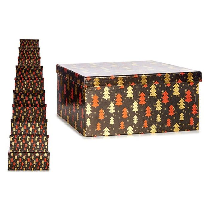 Juego de Cajas Decorativas Árbol de Navidad Negro Rojo Dorado Cartón (2 Unidades) 1