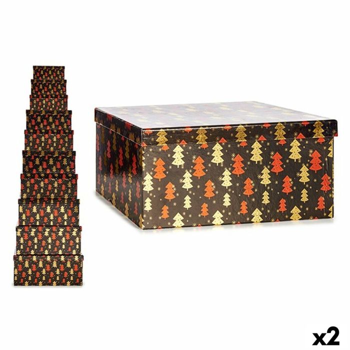 Juego de Cajas Decorativas Árbol de Navidad Negro Rojo Dorado Cartón (2 Unidades) Juego de Cajas Decorativas Árbol de Navidad Negro Rojo Dorado Cartón (2 Unidades)