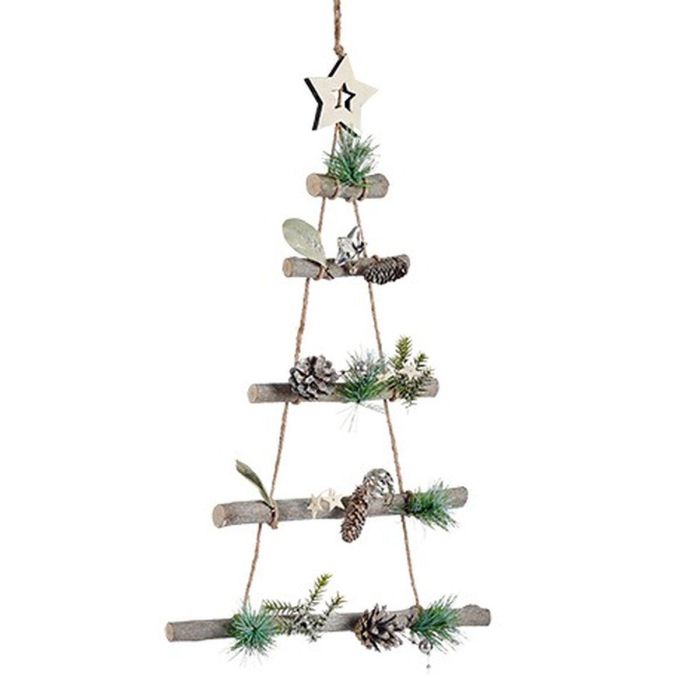 Adorno Navideño Árbol de Navidad Marrón Plateado Madera Plástico 34 x 5 x 65 cm (6 Unidades) 1