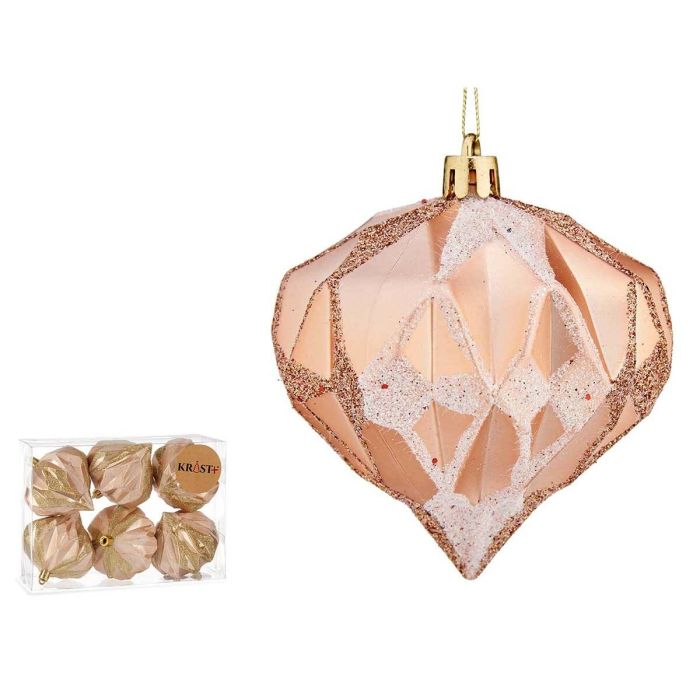 Set de Bolas de Navidad Diamante Cobre Plástico Ø 8 cm (12 Unidades) 1