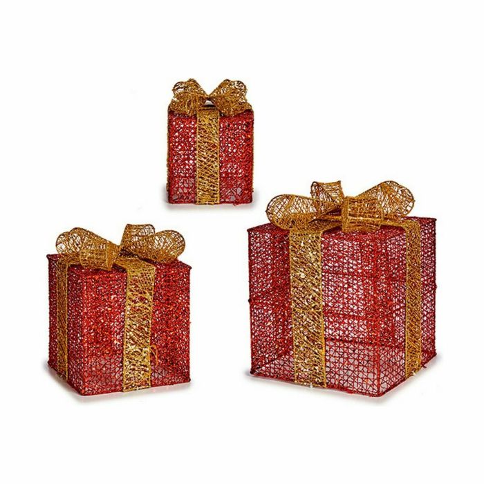 Set Adornos de Navidad Metal Caja De Regalo Rojo Dorado (3 Unidades) 1