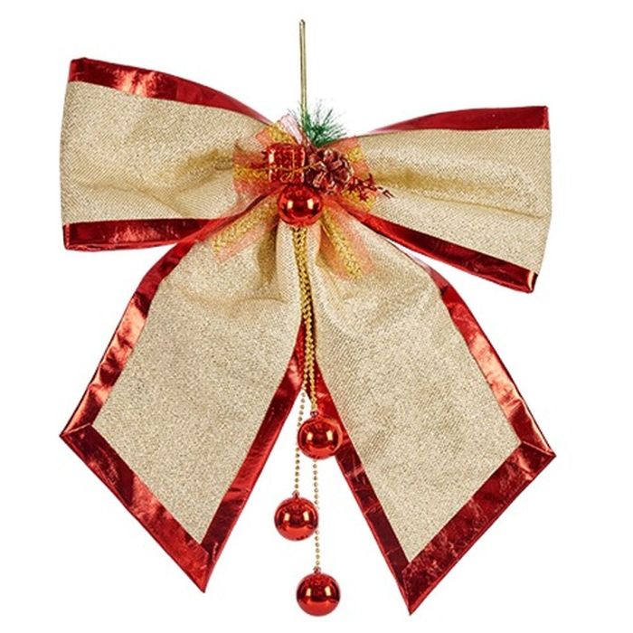 Lazo Adorno Navideño Rojo Dorado Plástico 53 x 50 x 9 cm (4 Unidades) 1