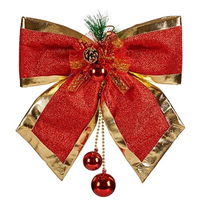 Lazo Adorno Navideño Rojo Dorado 33 x 9 x 33 cm (6 Unidades) 1