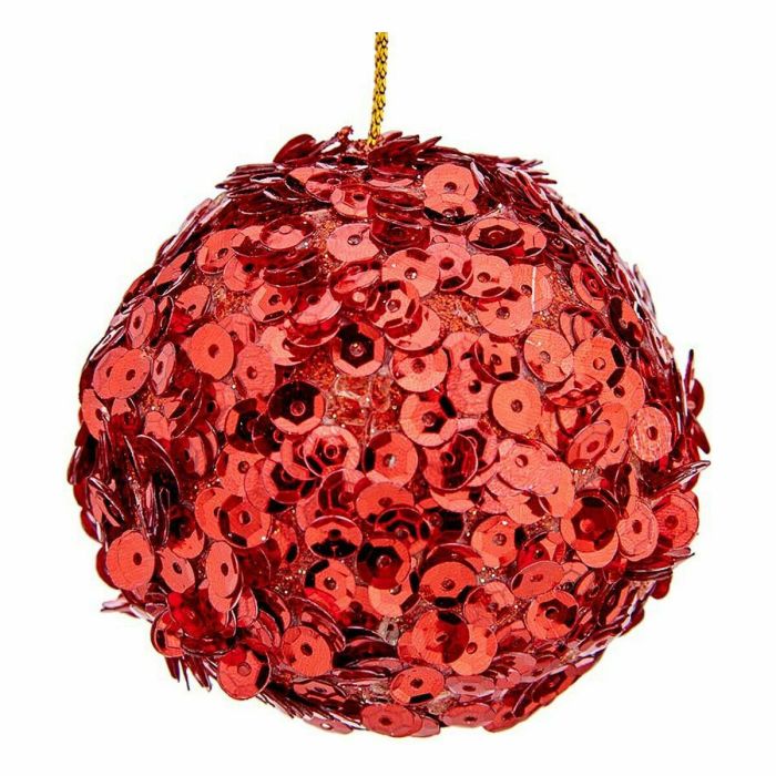 Set de Bolas de Navidad Lentejuelas Rojo Plástico 8 x 8 x 8 cm (12 Unidades) 1 Set de Bolas de Navidad Lentejuelas Rojo Plástico 8 x 8 x 8 cm (12 Unidades) 1