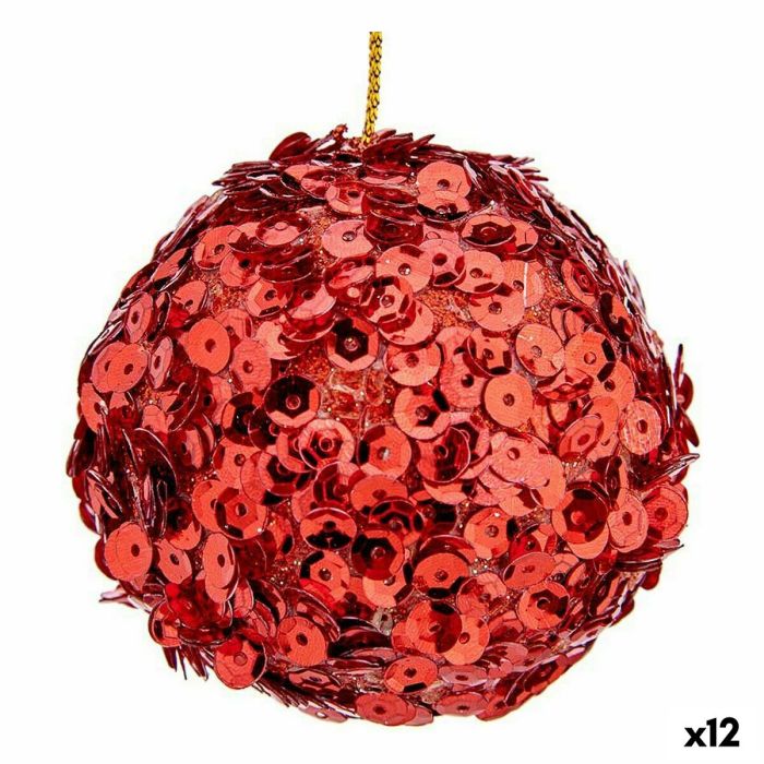Set de Bolas de Navidad Lentejuelas Rojo Plástico 8 x 8 x 8 cm (12 Unidades) Set de Bolas de Navidad Lentejuelas Rojo Plástico 8 x 8 x 8 cm (12 Unidades)