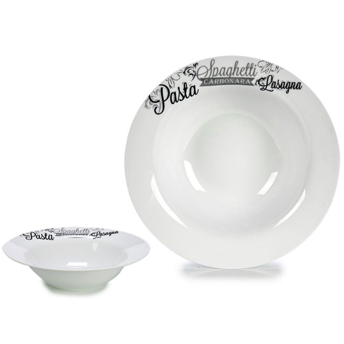 Plato para Pasta Blanco Negro Porcelana 23 x 2 x 23 cm (16 Unidades) 1