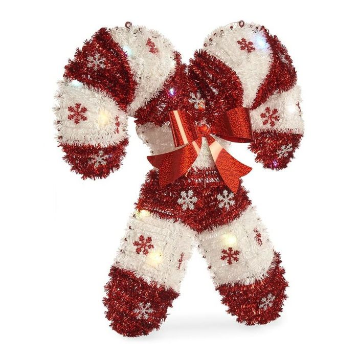 Figura Decorativa Bastón de Caramelo Espumillón Luz LED Blanco Rojo Polipropileno PET 47 x 6 x 47 cm (12 Unidades) 1