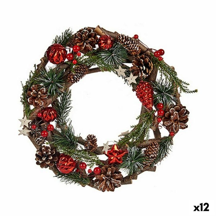 Corona de Navidad Marrón Rojo Verde Madera Plástico 30 x 8 x 30 cm (12 Unidades) 0 Corona de Navidad Marrón Rojo Verde Madera Plástico 30 x 8 x 30 cm (12 Unidades) 0