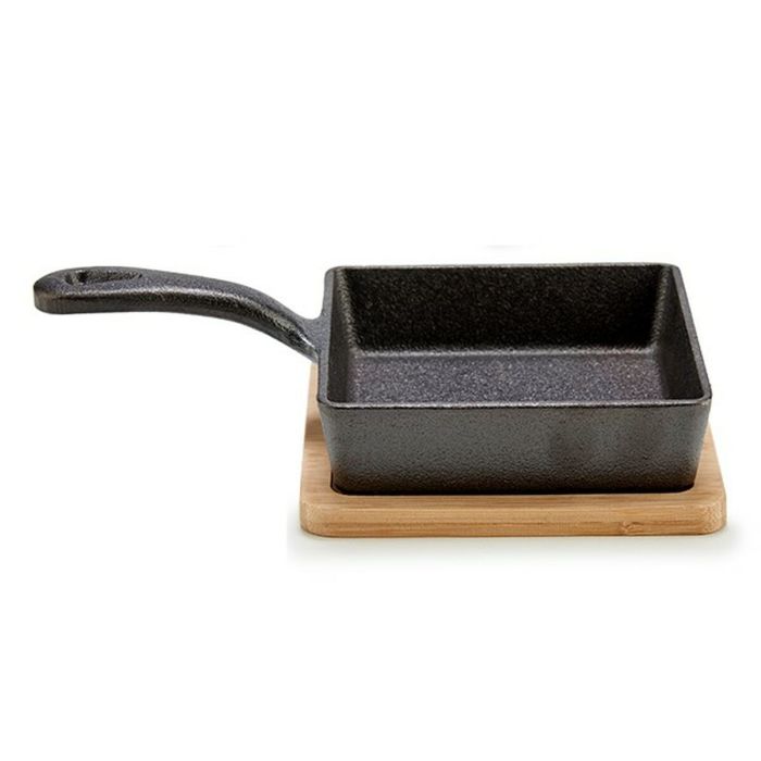 Cazuela para Servir Tapas Sartén Marrón Gris Bambú Hierro forjado 23,7 x 6,3 x 14 cm (12 Unidades) 1