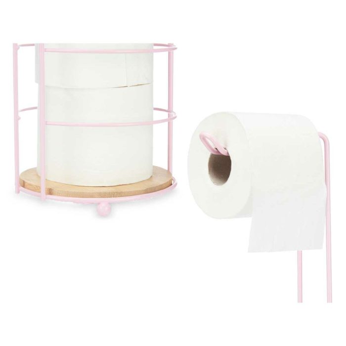 Portarrollos de Papel Higiénico Rosa Metal Bambú 16,5 x 63,5 x 16,5 cm (4 Unidades) 1