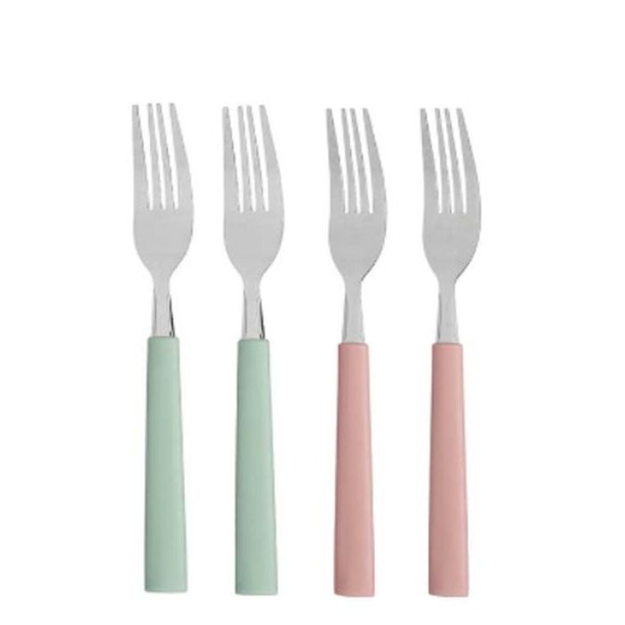 Set de Tenedores Verde Rosa Plateado Acero Inoxidable Plástico 18,7 cm (12 Unidades) 1