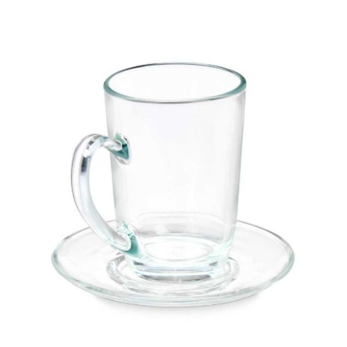 Taza con Plato Transparente Vidrio 200 ml (6 Unidades) 1