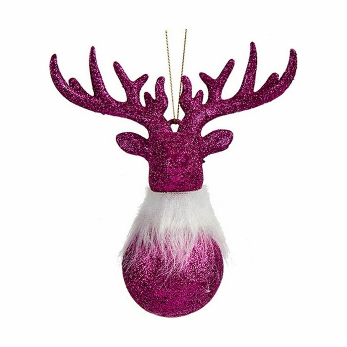 Adorno Navideño Reno Fucsia Plástico Purpurina 13,5 x 15,5 x 7 cm (24 Unidades) 1