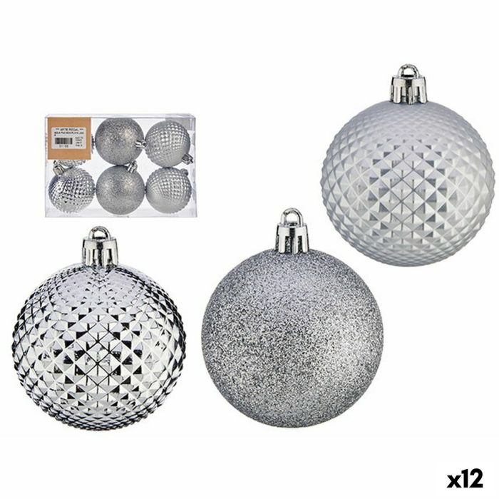 Set de Bolas de Navidad Ø 6 cm Plateado PVC (12 Unidades)