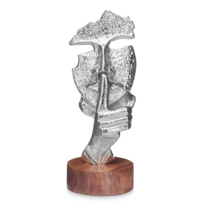 Figura Decorativa Cara Plateado Madera Metal 12 x 29 x 11 cm 1
