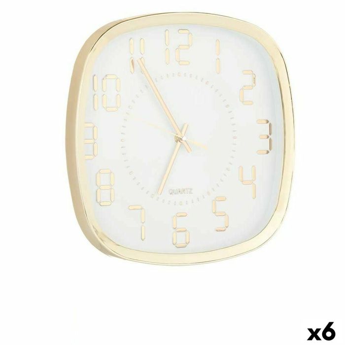 Reloj de Pared Cuadrado Dorado Vidrio Plástico 31 x 31 x 4,5 cm (6 Unidades)