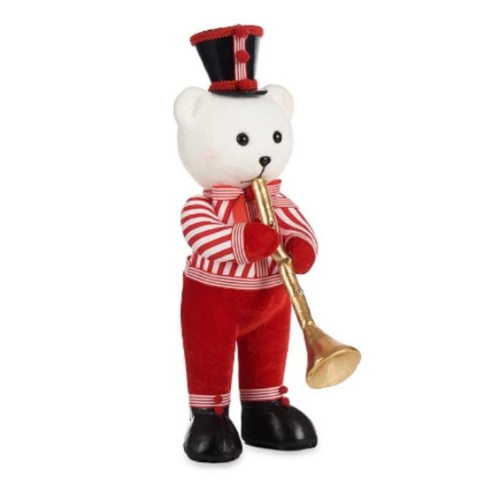 Figura Decorativa Oso Trompeta Blanco Negro Rojo Poliestireno 15 x 46 x 25 cm (2 Unidades) 1