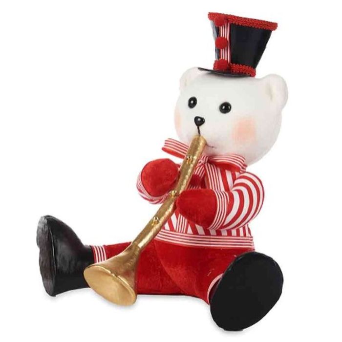 Figura Decorativa Oso Trompeta Blanco Negro Rojo Poliestireno 32 x 31 x 26 cm (2 Unidades) 1