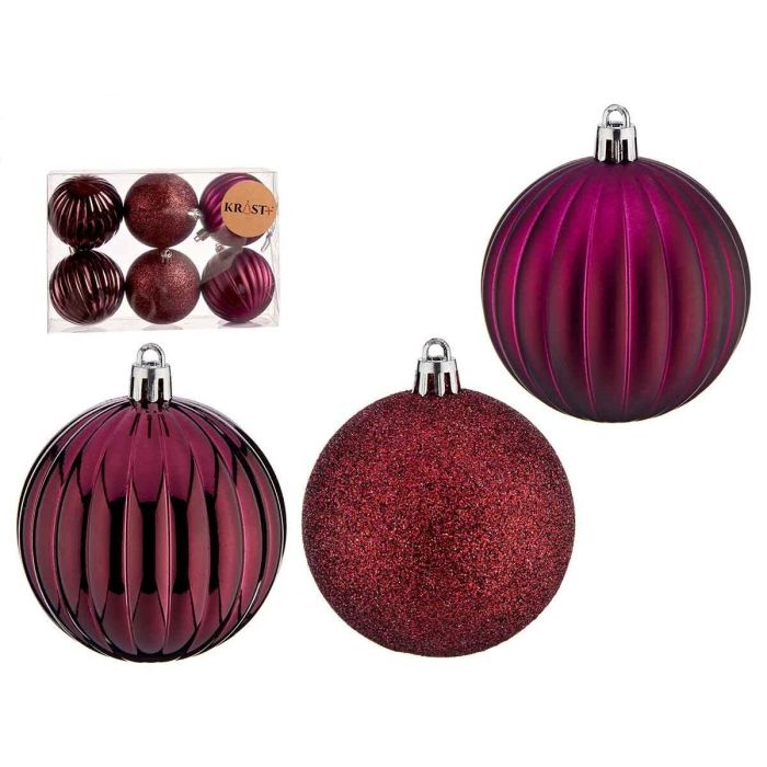 Set de Bolas de Navidad Con relieve Morado PVC Ø 7 cm (12 Unidades) 1