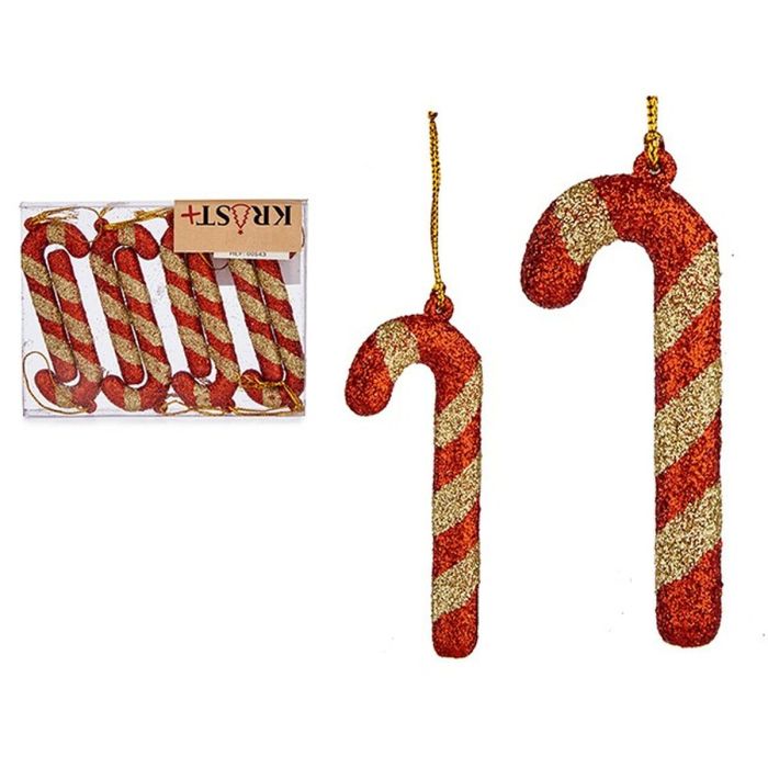 Set Adornos de Navidad Bastón 8 Piezas Rojo Dorado Plástico 6,5 x 1 cm (24 Unidades) 1