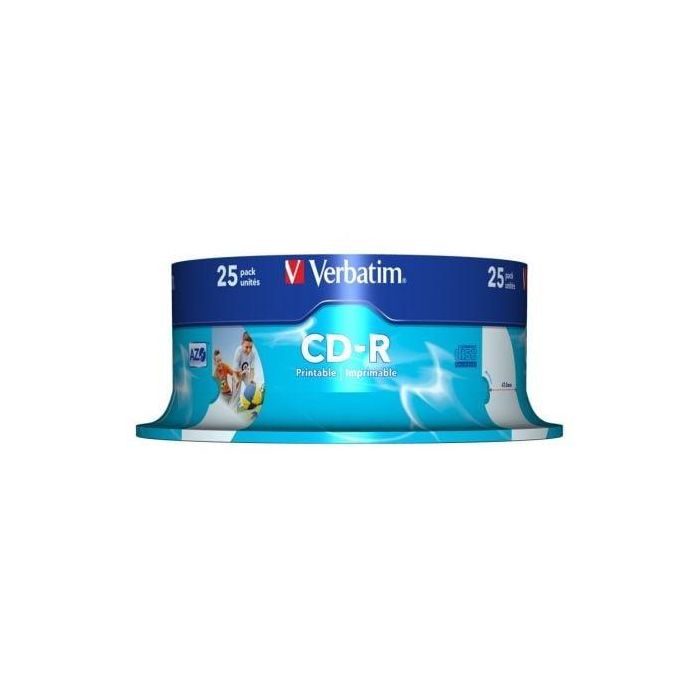 Verbatim Cd-R Azo, 700Mb, 52X, 25 Unidades, Superficie Wide Inkjet Printable 23-118 mm Verbatim Cd-R Azo, 700Mb, 52X, 25 Unidades, Superficie Wide Inkjet Printable 23-118 mm