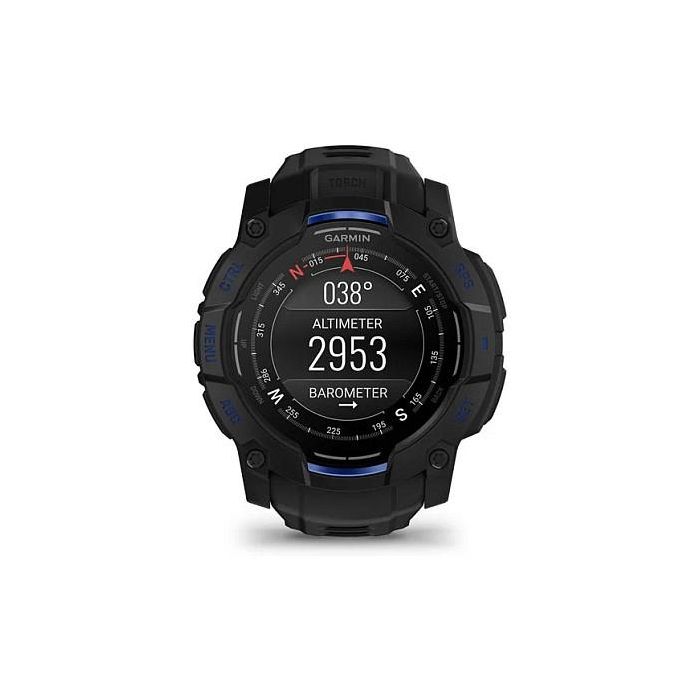 Garmin Instinct 3 Reloj Inteligente con Pantalla AMOLED de 45 mm, GPS, Caja de Aluminio y GFRP, Correa de Silicona Intercambiable Negro/Azul Bolt, Resistencia al Agua 10 ATM