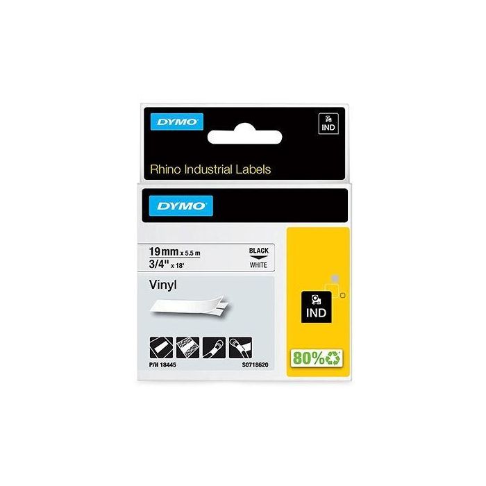 Dymo S0718620 Cinta de Etiquetas Industrial Adhesiva Id1-19, Negro Sobre Blanco, 19 mm x 5.5 M, Vinilo