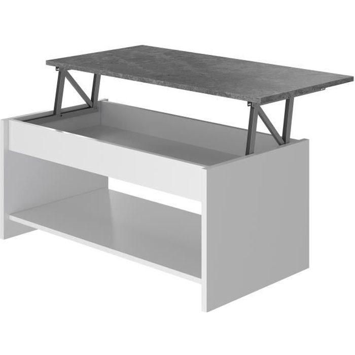 Mesa de centro de elevación FELIZ - Blanco y gris - L 50 cm Mesa de centro de elevación FELIZ - Blanco y gris - L 50 cm