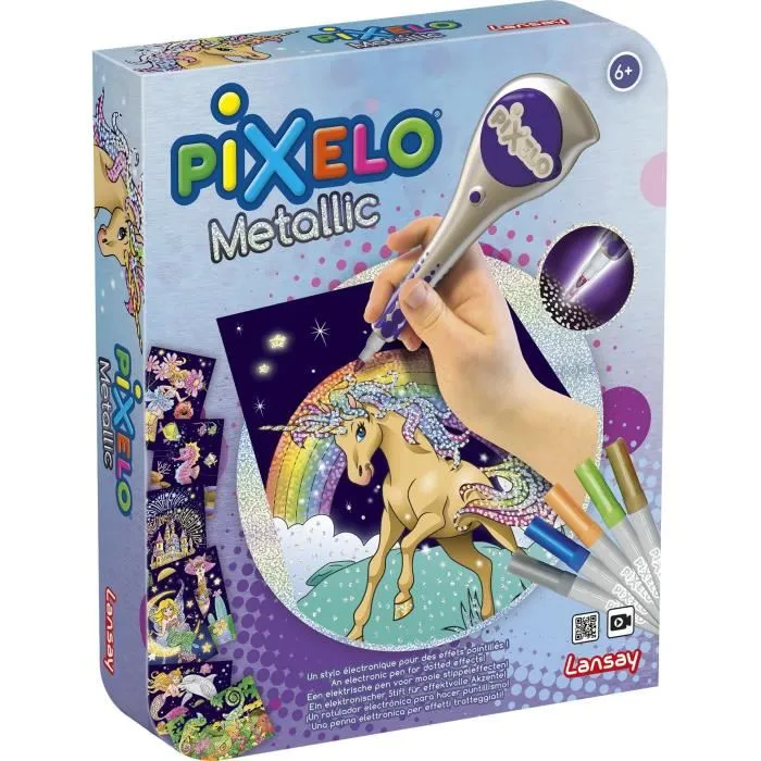 Lansay Pixelo Coloring game Caja de metal - Juego de colorear con 5 rotuladores de punta de fieltro metálicos y electrónico, a partir de 6 años 1