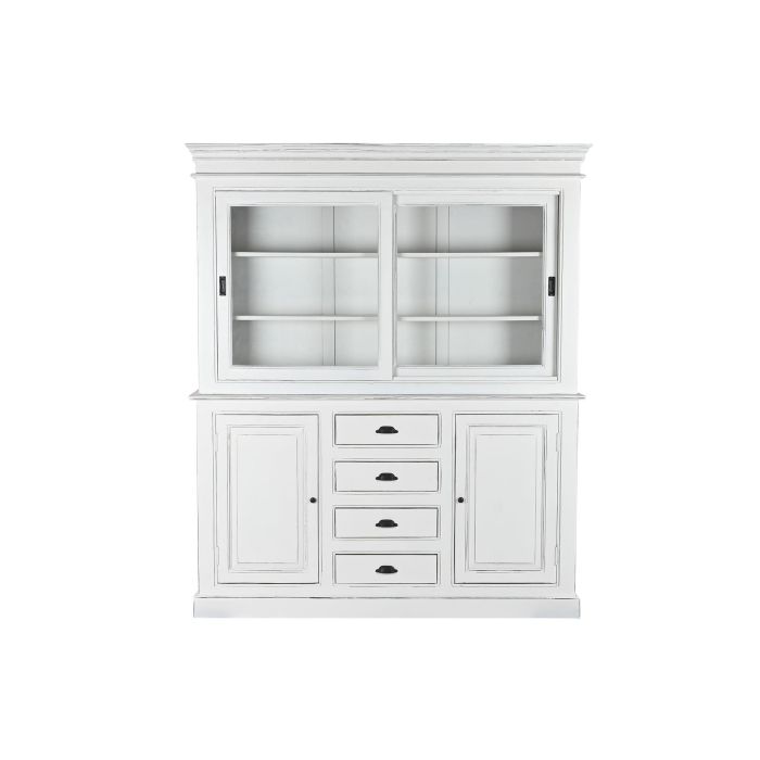 DKD Home Decor Vitrina Romántico Blanco de Madera de Mango y Cristal con 4 Puertas, 4 Cajones, 4 Estanterías, Desmontable 170x200x45 cm