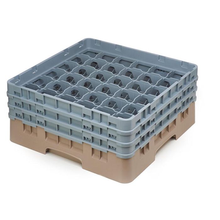 CAMBRO - 36S638-184 - Cesta de lavado 36 comp. 3 alturas - 7,2 cm Ø máx. - alt. máx. 17,6 cm - 50 x 50 x 22,5 cm - Beige
