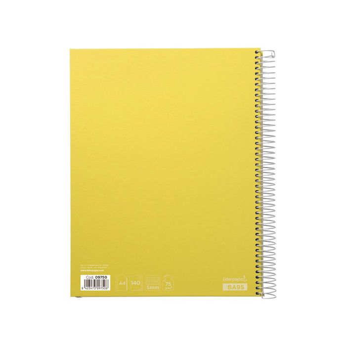 Cuaderno Espiral Liderpapel A4 Micro Jolly Tapa Forrada 140H 75 gr Cuadro 5 mm 5 Bandas4 Taladros Color Amarillo 2