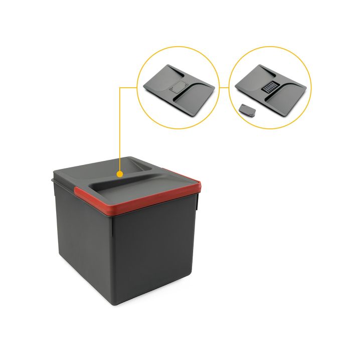 Emuca Contenedores para cajón de cocina Recycle con tapa anti olores, Altura 216mm, 1x12litros, Plástico gris antracita 0 Emuca Contenedores para cajón de cocina Recycle con tapa anti olores, Altura 216mm, 1x12litros, Plástico gris antracita 0