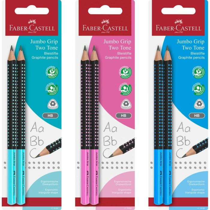 FABER-CASTELL 111993 Lápices Jumbo Grip Two Tone B Surtidos, forma Triangular, mina resistente a la rotura, Blister 2 unidades