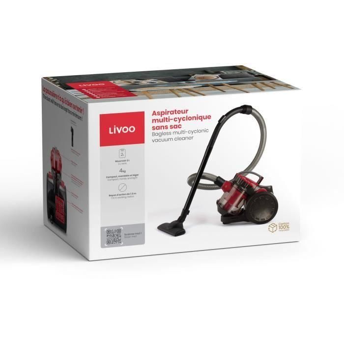 Livoo DOH105R Aspiradora multiciclónica sin bolsa 700W 2L 78dB Filtro lavable Boquilla 2 en 1 Rojo/Negro 4