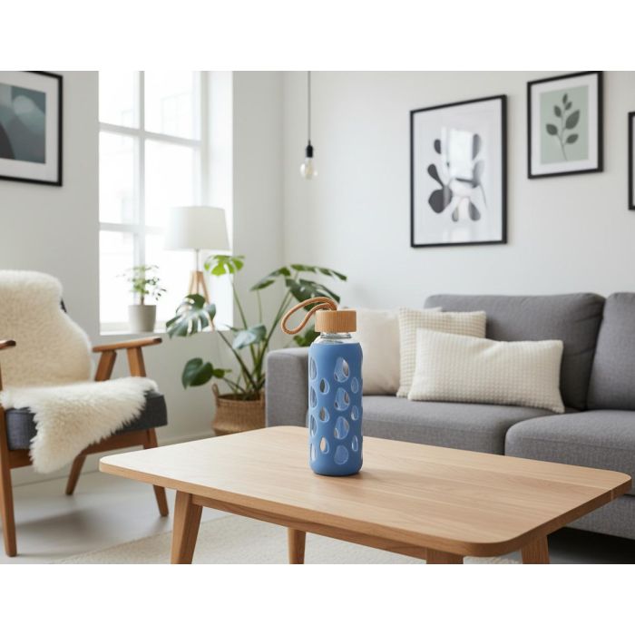 Inde Botella de Agua de Vidrio y Silicona 400 ml con Dimensiones 6x6x20 cm 2