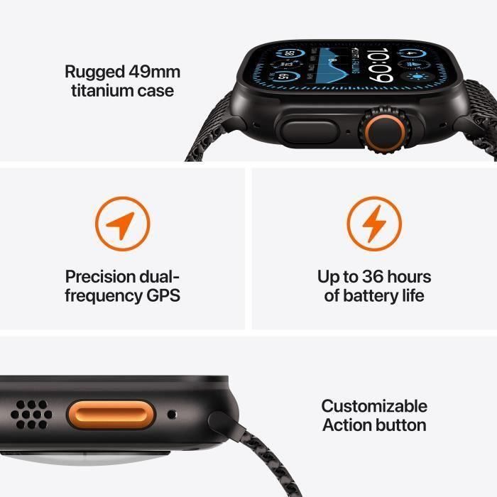 Apple Watch Ultra 2 GPS + Cellular - 49 mm - Caja de titanio negra - Correa negra tipo océano 2 Apple Watch Ultra 2 GPS + Cellular - 49 mm - Caja de titanio negra - Correa negra tipo océano 2