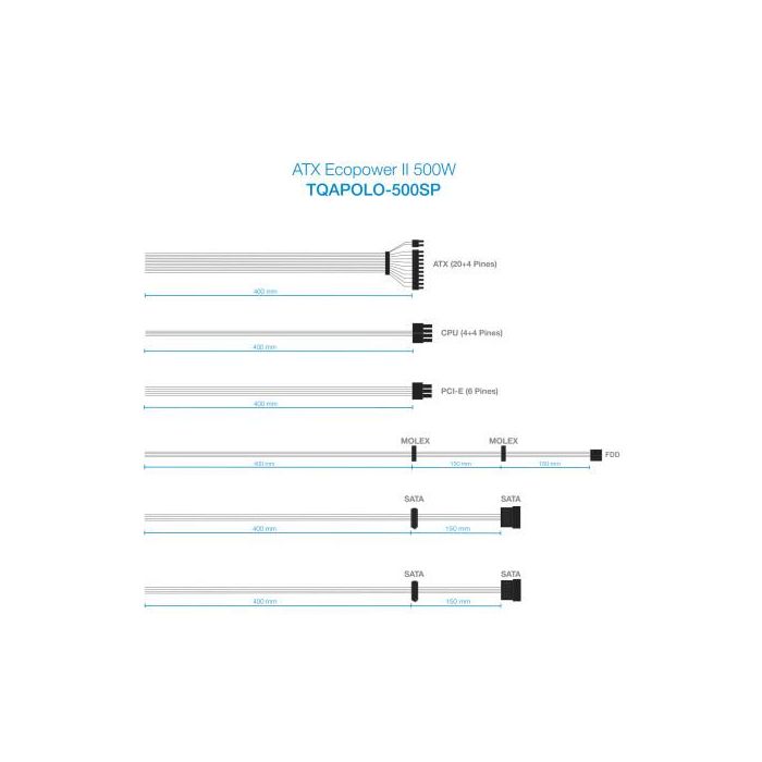 TooQ TQAPOLO-500SP Fuente de Alimentación 500W PFC Activo ATX 12V V1.3 Ventilador Silencioso 120mm Eficiencia >78% 4