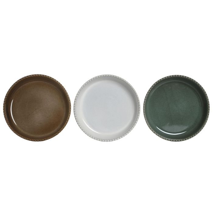 DKD Home Decor Plato Moderno Gres Esmaltado Turquesa Beige 24x5x24 cm Apto Microondas Lavavajillas (12 Unidades)